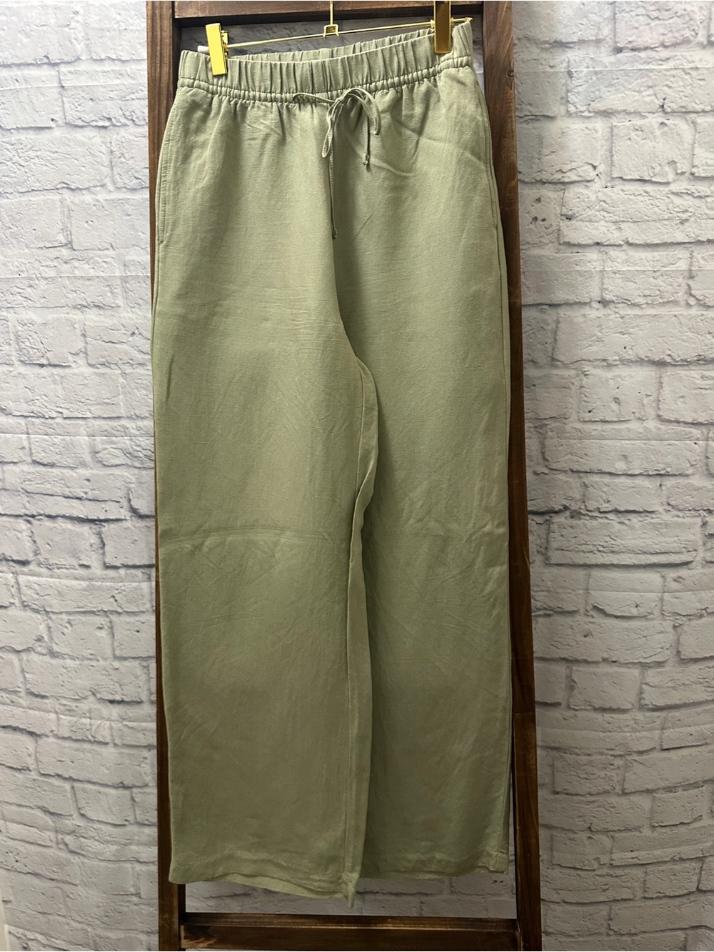 H&M Light Olive Green Drawstring Wide-Leg Trousers